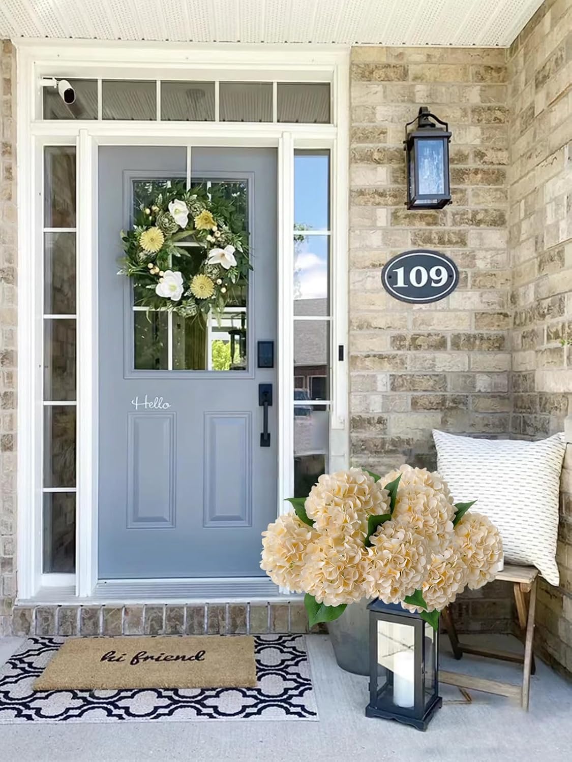 5 Pcs Dark Blue Silk Hydrangeas Artificial Flower Boho Dried Touch 20'' Faux Hydrangeas for Fall Indoor Home Decor Kitchen Living Room Outdoor Porch Wedding Flower Arrangement