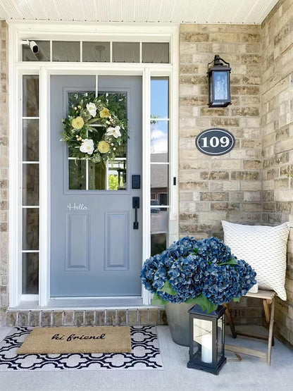 5 Pcs Dark Blue Silk Hydrangeas Artificial Flower Boho Dried Touch 20'' Faux Hydrangeas for Fall Indoor Home Decor Kitchen Living Room Outdoor Porch Wedding Flower Arrangement