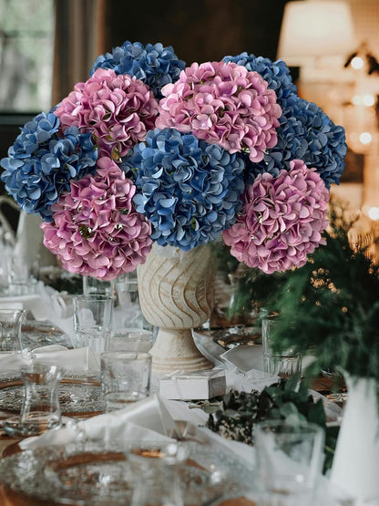 5 Pcs Dark Blue Silk Hydrangeas Artificial Flower Boho Dried Touch 20'' Faux Hydrangeas for Fall Indoor Home Decor Kitchen Living Room Outdoor Porch Wedding Flower Arrangement