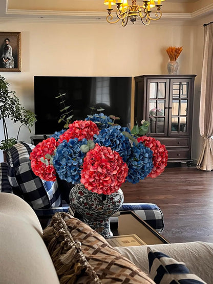 5 Pcs Dark Blue Silk Hydrangeas Artificial Flower Boho Dried Touch 20'' Faux Hydrangeas for Fall Indoor Home Decor Kitchen Living Room Outdoor Porch Wedding Flower Arrangement