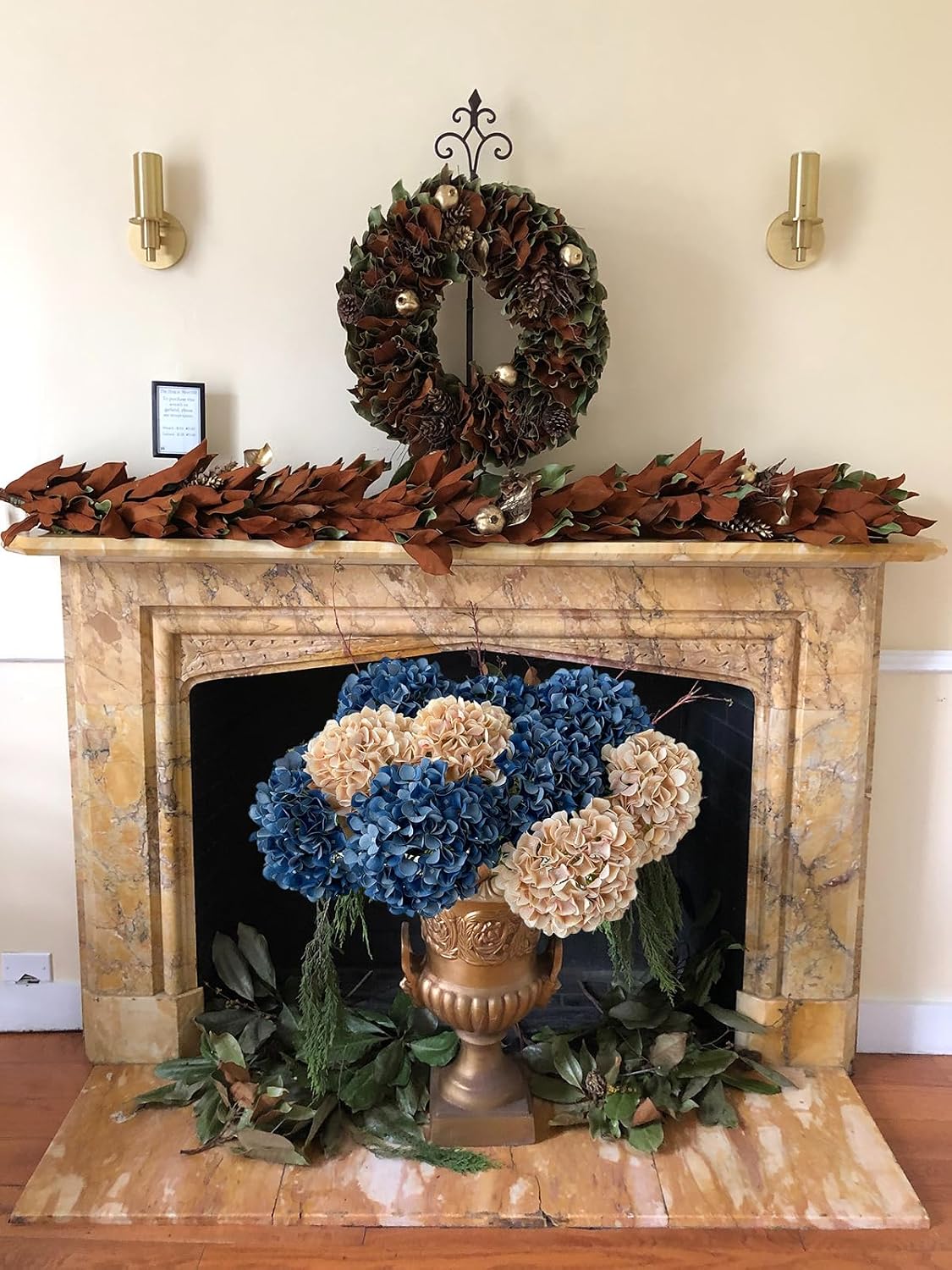 5 Pcs Dark Blue Silk Hydrangeas Artificial Flower Boho Dried Touch 20'' Faux Hydrangeas for Fall Indoor Home Decor Kitchen Living Room Outdoor Porch Wedding Flower Arrangement