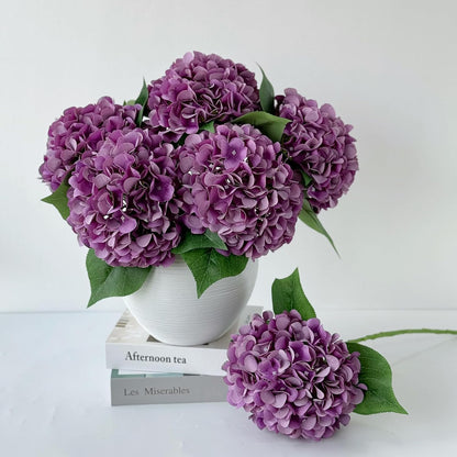 5 Pcs Dark Blue Silk Hydrangeas Artificial Flower Boho Dried Touch 20'' Faux Hydrangeas for Fall Indoor Home Decor Kitchen Living Room Outdoor Porch Wedding Flower Arrangement