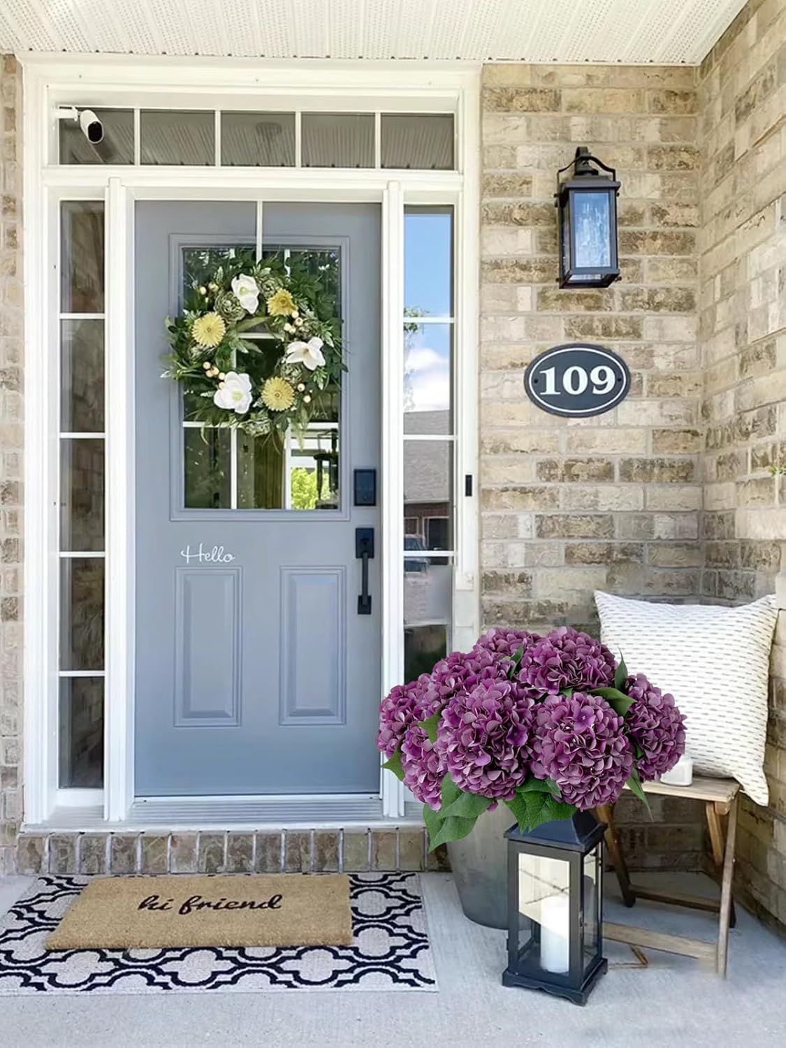 5 Pcs Dark Blue Silk Hydrangeas Artificial Flower Boho Dried Touch 20'' Faux Hydrangeas for Fall Indoor Home Decor Kitchen Living Room Outdoor Porch Wedding Flower Arrangement