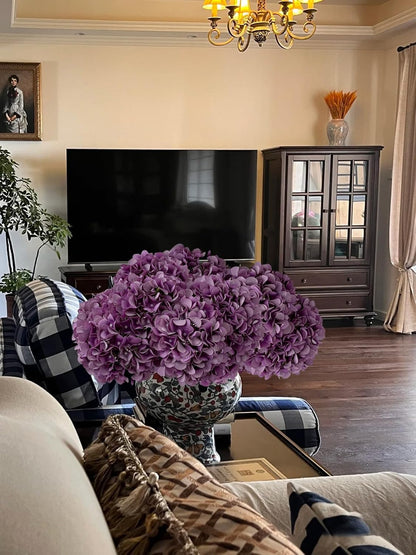 5 Pcs Dark Blue Silk Hydrangeas Artificial Flower Boho Dried Touch 20'' Faux Hydrangeas for Fall Indoor Home Decor Kitchen Living Room Outdoor Porch Wedding Flower Arrangement