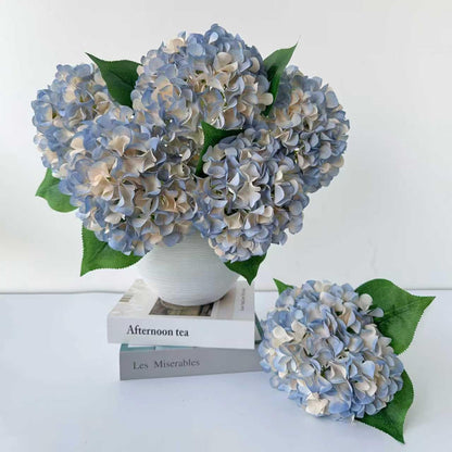 5 Pcs Dark Blue Silk Hydrangeas Artificial Flower Boho Dried Touch 20'' Faux Hydrangeas for Fall Indoor Home Decor Kitchen Living Room Outdoor Porch Wedding Flower Arrangement