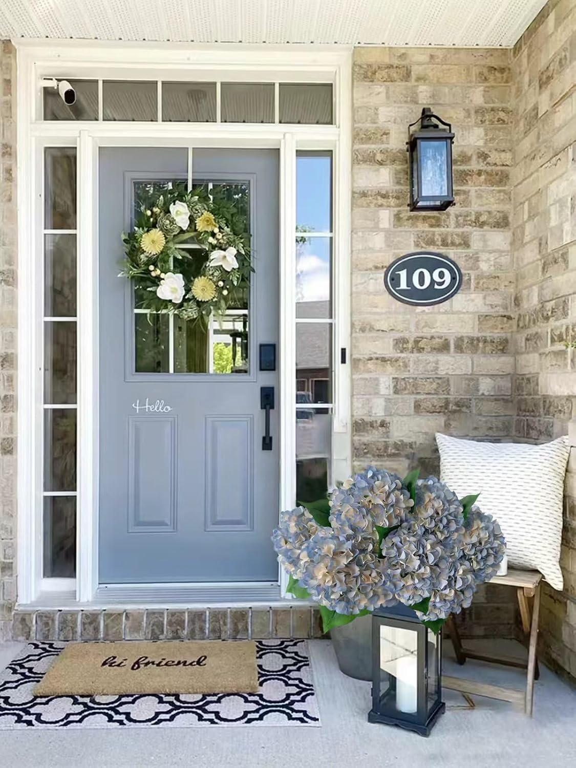5 Pcs Dark Blue Silk Hydrangeas Artificial Flower Boho Dried Touch 20'' Faux Hydrangeas for Fall Indoor Home Decor Kitchen Living Room Outdoor Porch Wedding Flower Arrangement