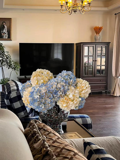 5 Pcs Dark Blue Silk Hydrangeas Artificial Flower Boho Dried Touch 20'' Faux Hydrangeas for Fall Indoor Home Decor Kitchen Living Room Outdoor Porch Wedding Flower Arrangement