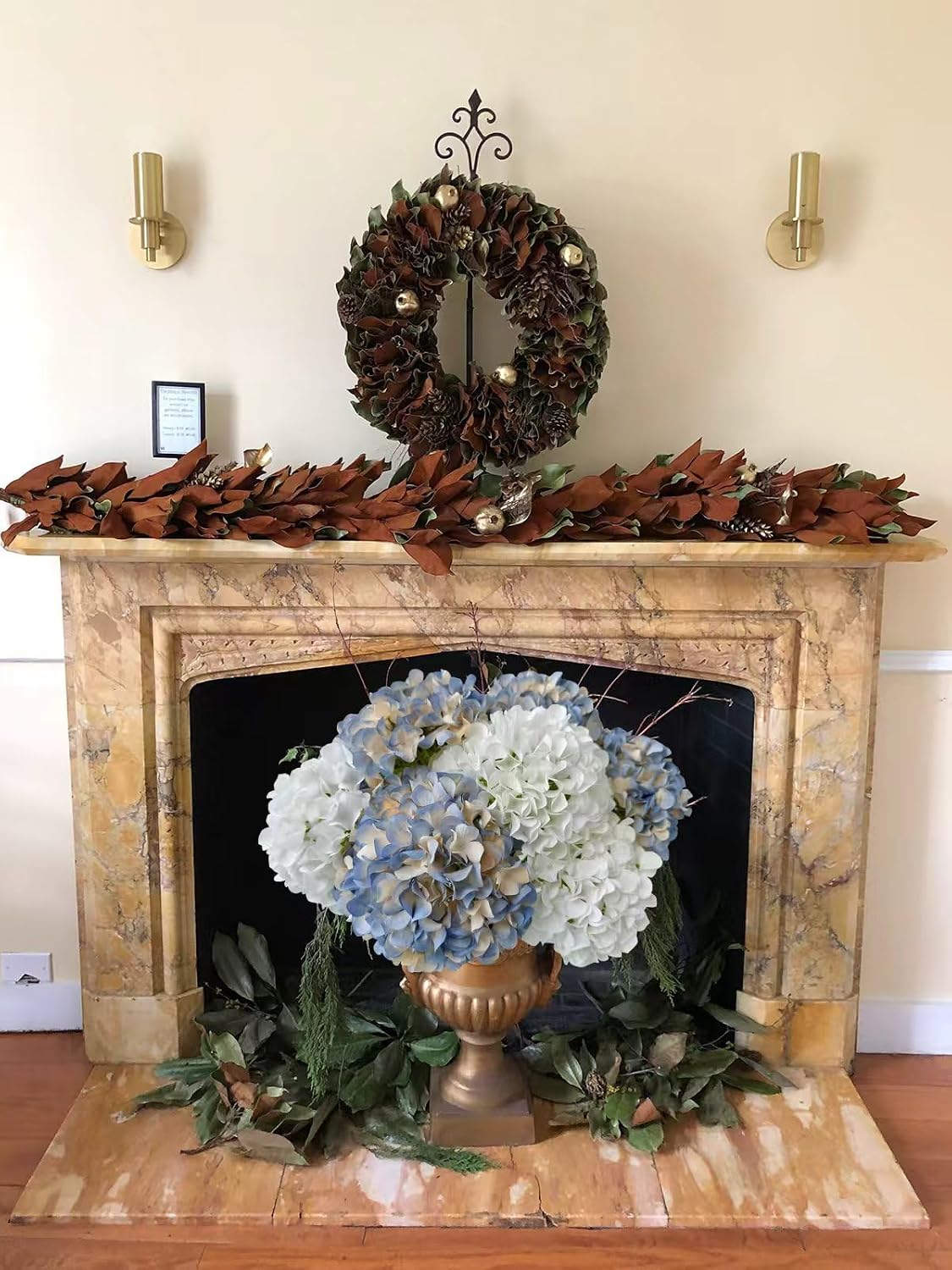 5 Pcs Dark Blue Silk Hydrangeas Artificial Flower Boho Dried Touch 20'' Faux Hydrangeas for Fall Indoor Home Decor Kitchen Living Room Outdoor Porch Wedding Flower Arrangement