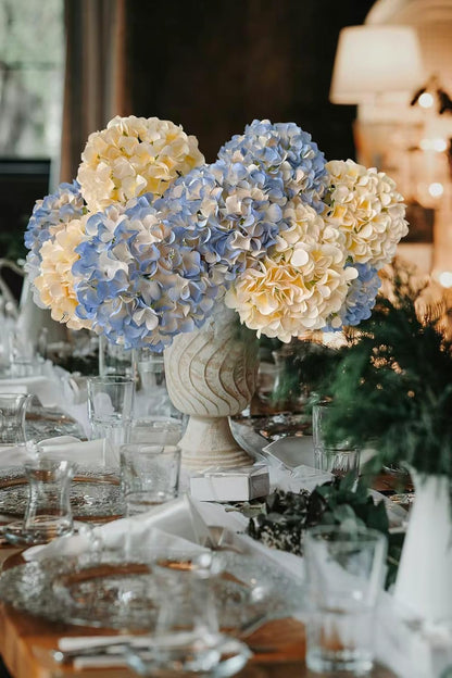 5 Pcs Dark Blue Silk Hydrangeas Artificial Flower Boho Dried Touch 20'' Faux Hydrangeas for Fall Indoor Home Decor Kitchen Living Room Outdoor Porch Wedding Flower Arrangement