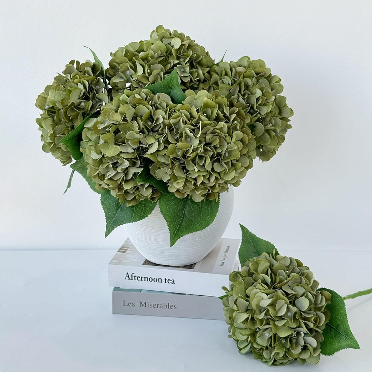5 Pcs Dark Blue Silk Hydrangeas Artificial Flower Boho Dried Touch 20'' Faux Hydrangeas for Fall Indoor Home Decor Kitchen Living Room Outdoor Porch Wedding Flower Arrangement