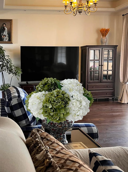 5 Pcs Dark Blue Silk Hydrangeas Artificial Flower Boho Dried Touch 20'' Faux Hydrangeas for Fall Indoor Home Decor Kitchen Living Room Outdoor Porch Wedding Flower Arrangement