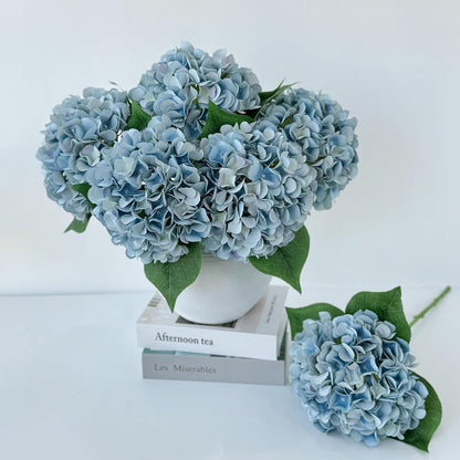 5 Pcs Dark Blue Silk Hydrangeas Artificial Flower Boho Dried Touch 20'' Faux Hydrangeas for Fall Indoor Home Decor Kitchen Living Room Outdoor Porch Wedding Flower Arrangement
