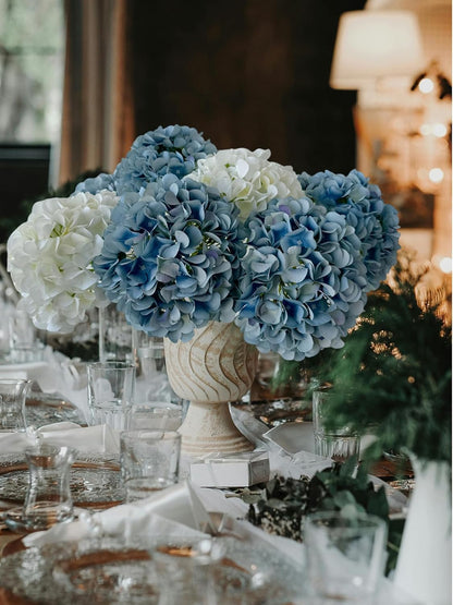5 Pcs Dark Blue Silk Hydrangeas Artificial Flower Boho Dried Touch 20'' Faux Hydrangeas for Fall Indoor Home Decor Kitchen Living Room Outdoor Porch Wedding Flower Arrangement