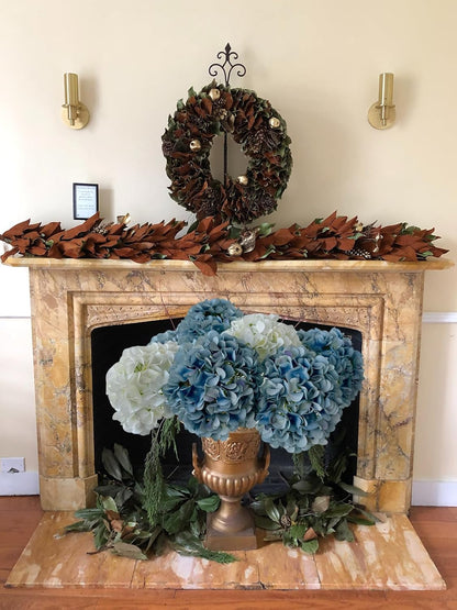 5 Pcs Dark Blue Silk Hydrangeas Artificial Flower Boho Dried Touch 20'' Faux Hydrangeas for Fall Indoor Home Decor Kitchen Living Room Outdoor Porch Wedding Flower Arrangement