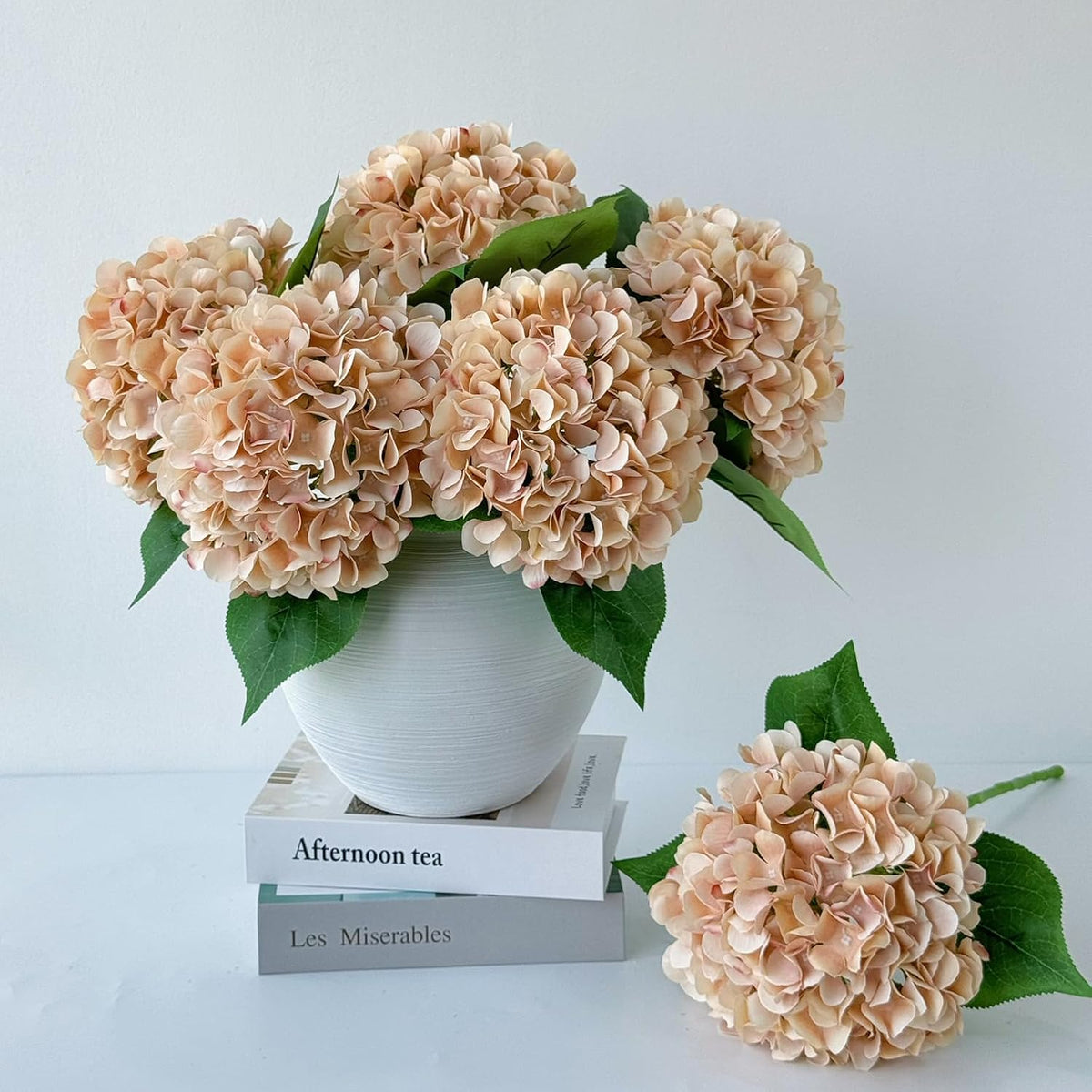 5 Pcs Dark Blue Silk Hydrangeas Artificial Flower Boho Dried Touch 20'' Faux Hydrangeas for Fall Indoor Home Decor Kitchen Living Room Outdoor Porch Wedding Flower Arrangement