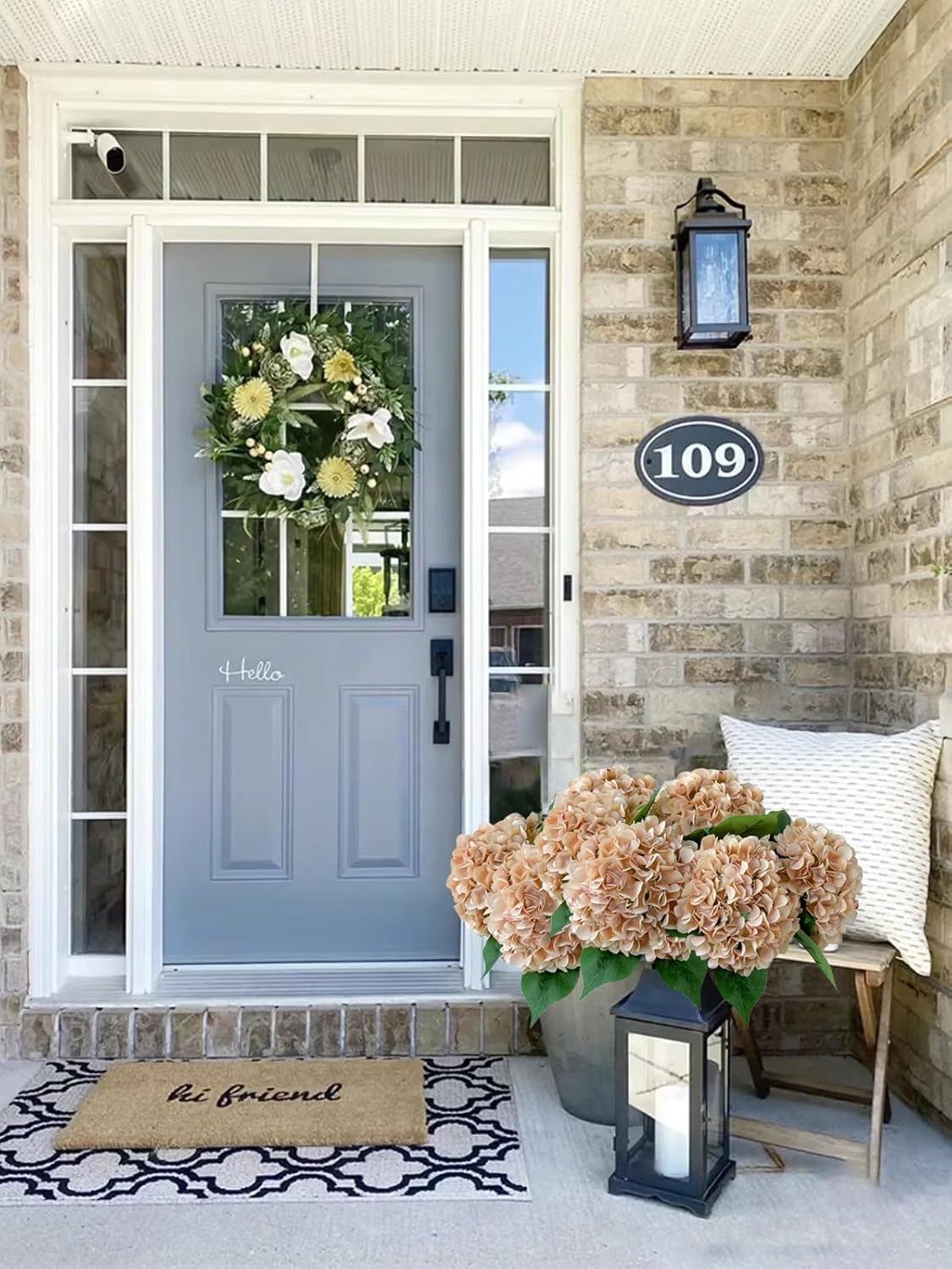 5 Pcs Dark Blue Silk Hydrangeas Artificial Flower Boho Dried Touch 20'' Faux Hydrangeas for Fall Indoor Home Decor Kitchen Living Room Outdoor Porch Wedding Flower Arrangement