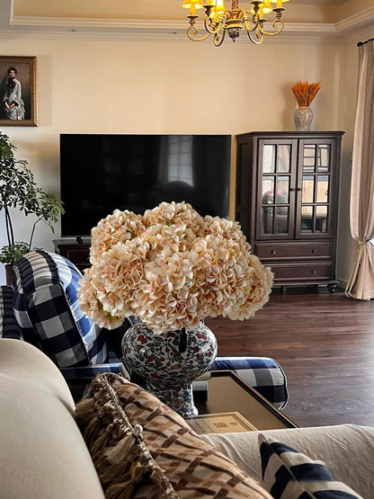 5 Pcs Dark Blue Silk Hydrangeas Artificial Flower Boho Dried Touch 20'' Faux Hydrangeas for Fall Indoor Home Decor Kitchen Living Room Outdoor Porch Wedding Flower Arrangement