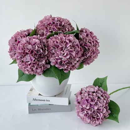 5 Pcs Dark Blue Silk Hydrangeas Artificial Flower Boho Dried Touch 20'' Faux Hydrangeas for Fall Indoor Home Decor Kitchen Living Room Outdoor Porch Wedding Flower Arrangement