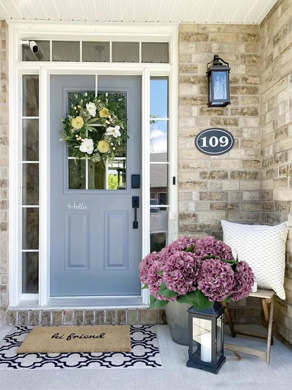 5 Pcs Dark Blue Silk Hydrangeas Artificial Flower Boho Dried Touch 20'' Faux Hydrangeas for Fall Indoor Home Decor Kitchen Living Room Outdoor Porch Wedding Flower Arrangement