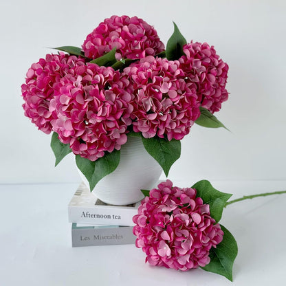 5 Pcs Dark Blue Silk Hydrangeas Artificial Flower Boho Dried Touch 20'' Faux Hydrangeas for Fall Indoor Home Decor Kitchen Living Room Outdoor Porch Wedding Flower Arrangement