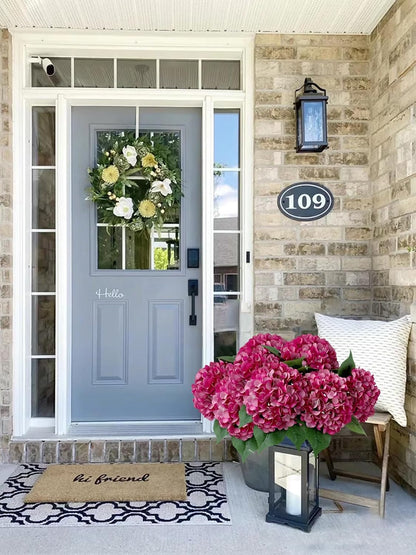 5 Pcs Dark Blue Silk Hydrangeas Artificial Flower Boho Dried Touch 20'' Faux Hydrangeas for Fall Indoor Home Decor Kitchen Living Room Outdoor Porch Wedding Flower Arrangement
