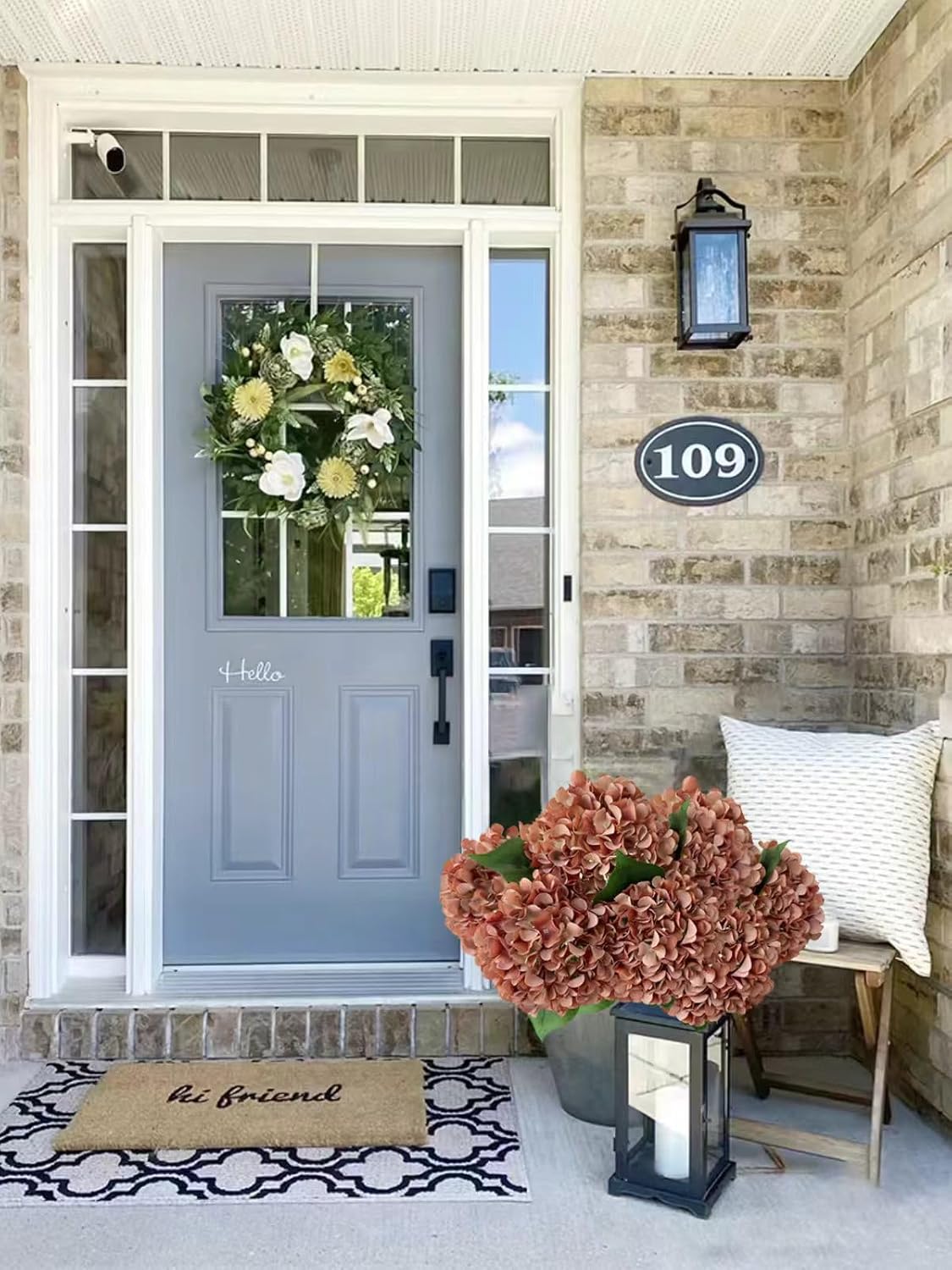 5 Pcs Dark Blue Silk Hydrangeas Artificial Flower Boho Dried Touch 20'' Faux Hydrangeas for Fall Indoor Home Decor Kitchen Living Room Outdoor Porch Wedding Flower Arrangement