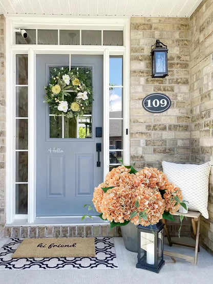 5 Pcs Dark Blue Silk Hydrangeas Artificial Flower Boho Dried Touch 20'' Faux Hydrangeas for Fall Indoor Home Decor Kitchen Living Room Outdoor Porch Wedding Flower Arrangement