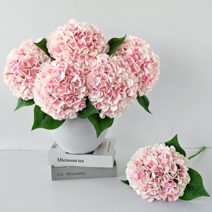 5 Pcs Dark Blue Silk Hydrangeas Artificial Flower Boho Dried Touch 20'' Faux Hydrangeas for Fall Indoor Home Decor Kitchen Living Room Outdoor Porch Wedding Flower Arrangement