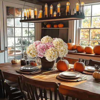 5 Pcs Dark Blue Silk Hydrangeas Artificial Flower Boho Dried Touch 20'' Faux Hydrangeas for Fall Indoor Home Decor Kitchen Living Room Outdoor Porch Wedding Flower Arrangement