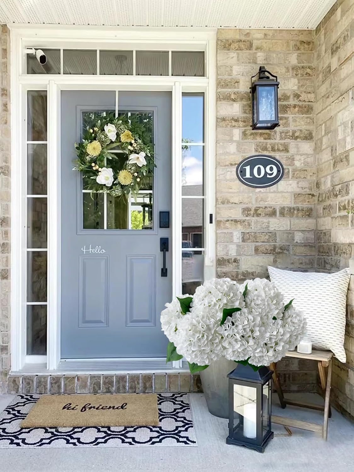 5 Pcs Dark Blue Silk Hydrangeas Artificial Flower Boho Dried Touch 20'' Faux Hydrangeas for Fall Indoor Home Decor Kitchen Living Room Outdoor Porch Wedding Flower Arrangement