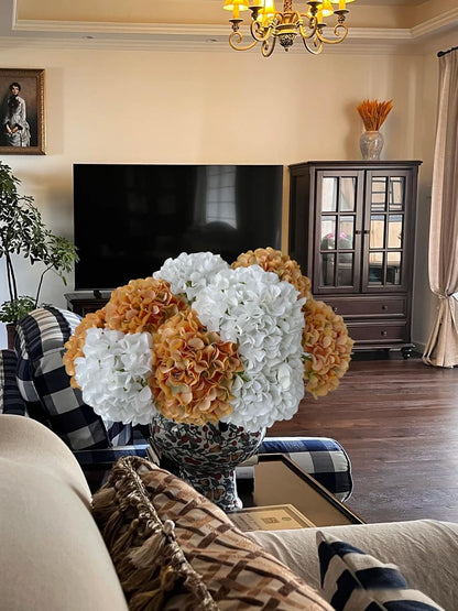 5 Pcs Dark Blue Silk Hydrangeas Artificial Flower Boho Dried Touch 20'' Faux Hydrangeas for Fall Indoor Home Decor Kitchen Living Room Outdoor Porch Wedding Flower Arrangement