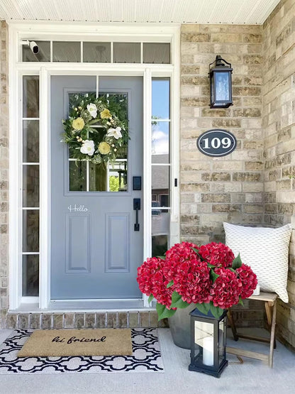 5 Pcs Dark Blue Silk Hydrangeas Artificial Flower Boho Dried Touch 20'' Faux Hydrangeas for Fall Indoor Home Decor Kitchen Living Room Outdoor Porch Wedding Flower Arrangement