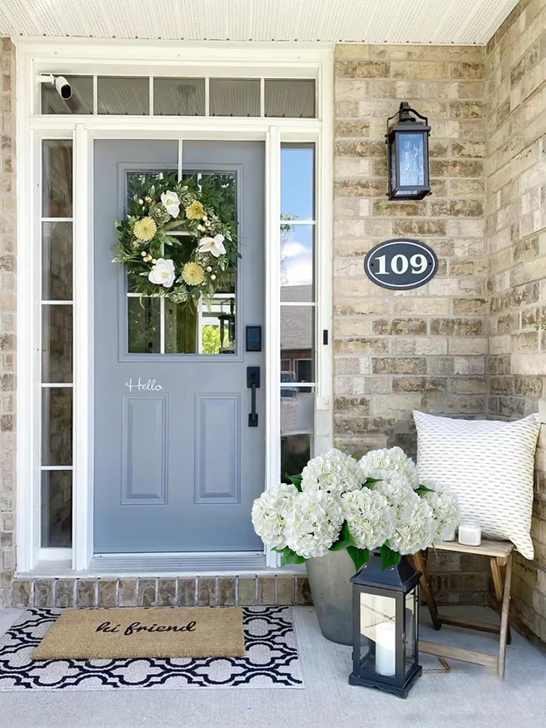 5 Pcs Dark Blue Silk Hydrangeas Artificial Flower Boho Dried Touch 20'' Faux Hydrangeas for Fall Indoor Home Decor Kitchen Living Room Outdoor Porch Wedding Flower Arrangement