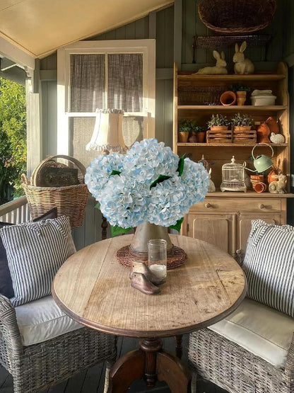 5 Pcs Dark Blue Silk Hydrangeas Artificial Flower Boho Dried Touch 20'' Faux Hydrangeas for Fall Indoor Home Decor Kitchen Living Room Outdoor Porch Wedding Flower Arrangement