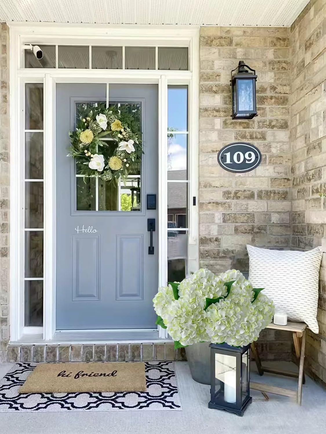 5 Pcs Dark Blue Silk Hydrangeas Artificial Flower Boho Dried Touch 20'' Faux Hydrangeas for Fall Indoor Home Decor Kitchen Living Room Outdoor Porch Wedding Flower Arrangement