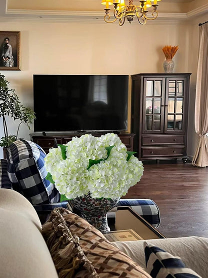 5 Pcs Dark Blue Silk Hydrangeas Artificial Flower Boho Dried Touch 20'' Faux Hydrangeas for Fall Indoor Home Decor Kitchen Living Room Outdoor Porch Wedding Flower Arrangement