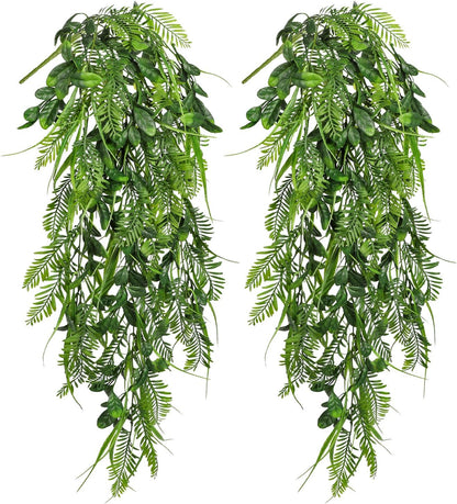 2pcs Artificial Hanging Plants 24" Fake Ivy Vine Faux Ivy Leaves Hanging Plant Greenery for Wall House Room Patio Indoor Outdoor Home Shelf Office Wedding Decor