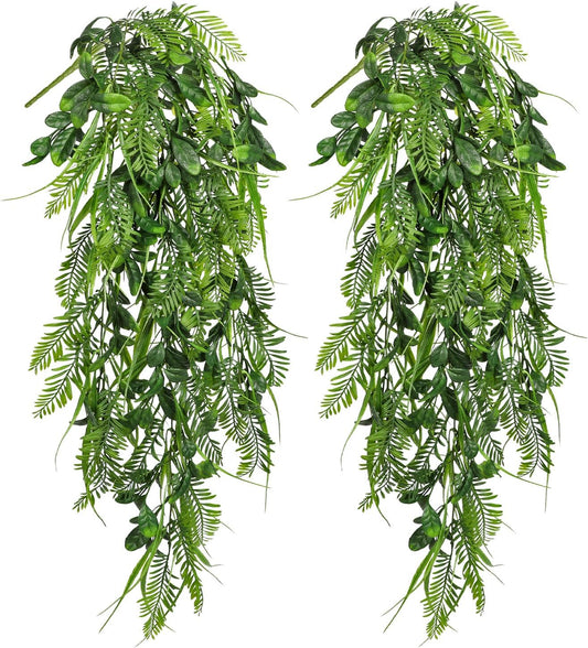 2pcs Artificial Hanging Plants 24" Fake Ivy Vine Faux Ivy Leaves Hanging Plant Greenery for Wall House Room Patio Indoor Outdoor Home Shelf Office Wedding Decor