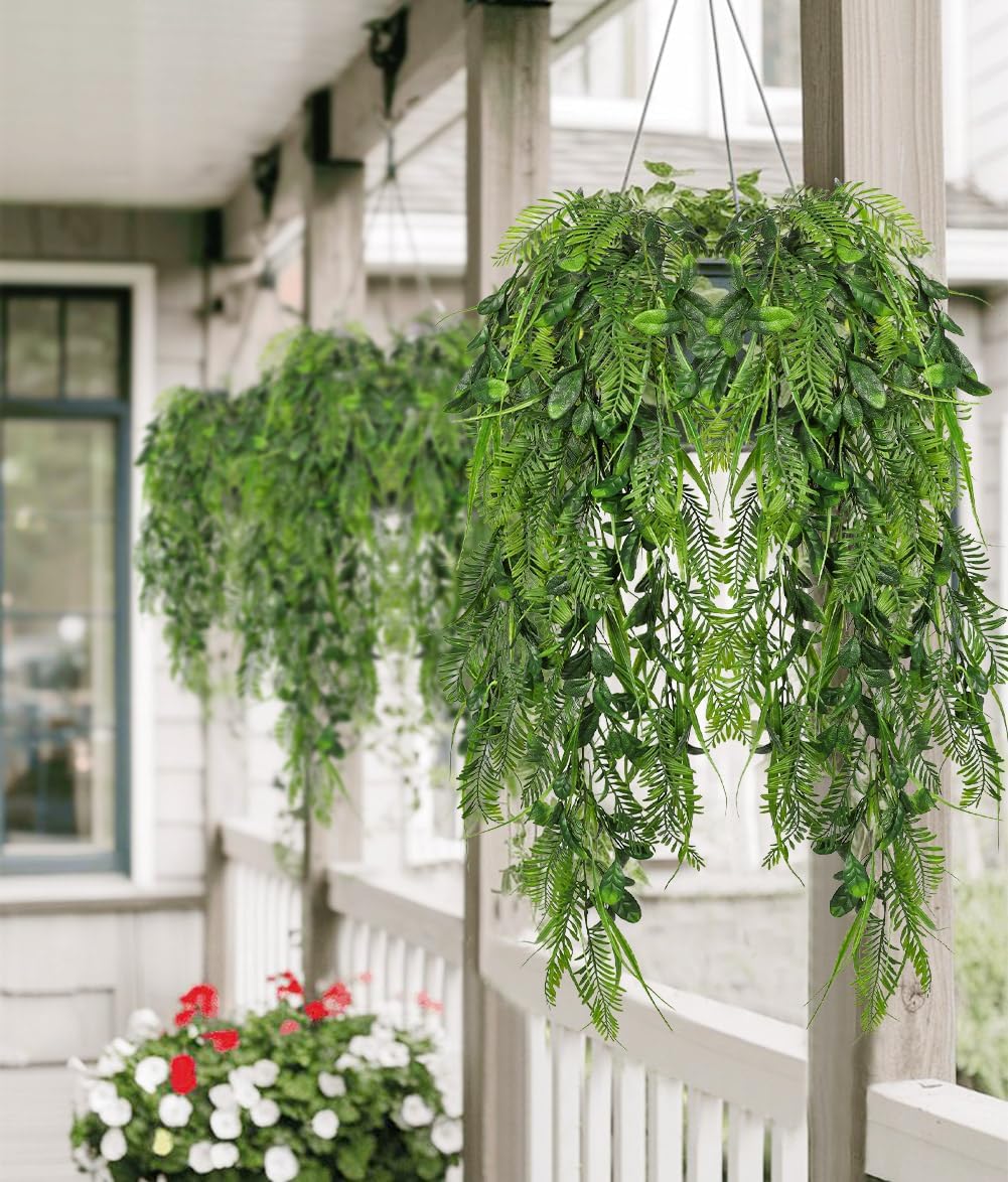 2pcs Artificial Hanging Plants 24" Fake Ivy Vine Faux Ivy Leaves Hanging Plant Greenery for Wall House Room Patio Indoor Outdoor Home Shelf Office Wedding Decor