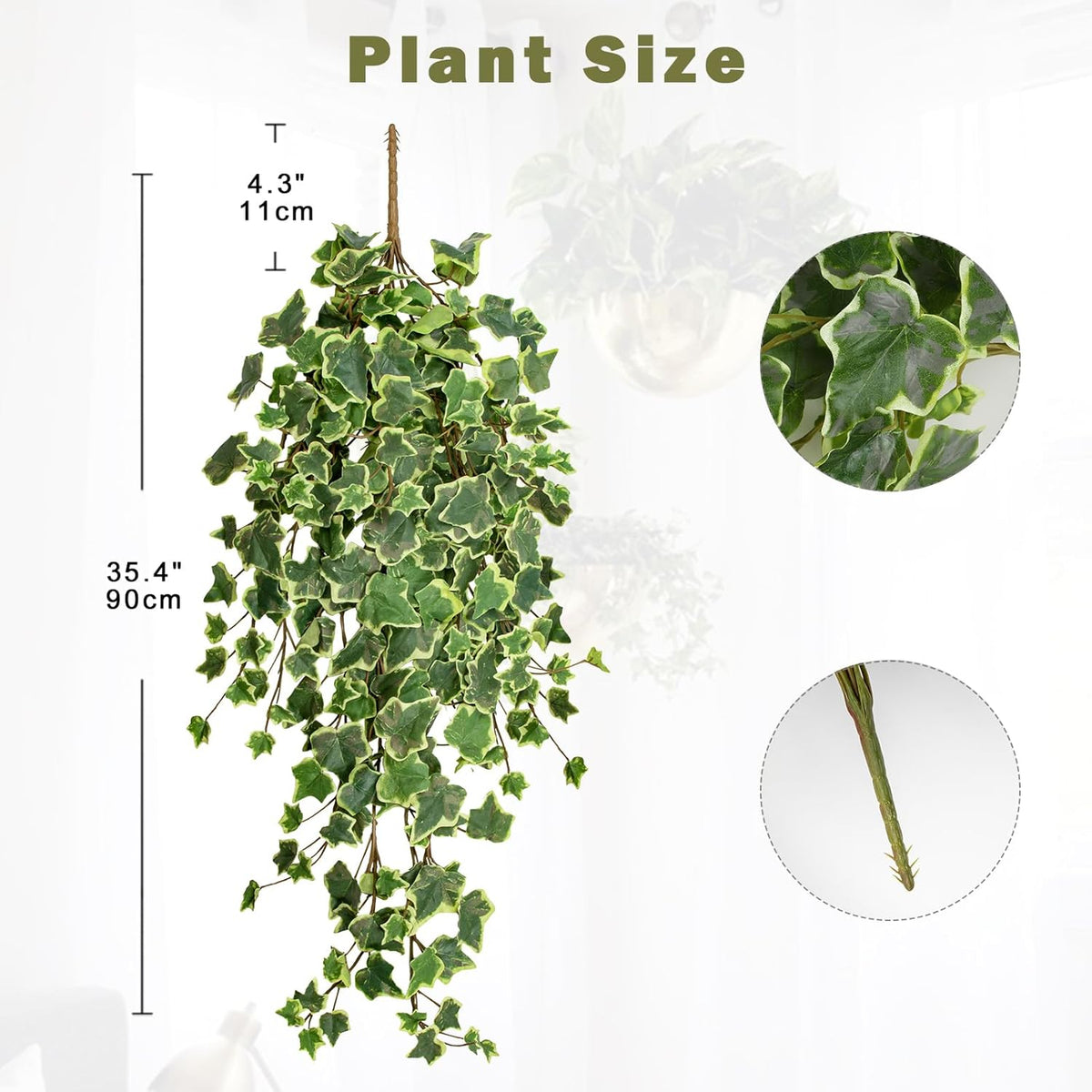 2pcs Artificial Hanging Plants 24" Fake Ivy Vine Faux Ivy Leaves Hanging Plant Greenery for Wall House Room Patio Indoor Outdoor Home Shelf Office Wedding Decor