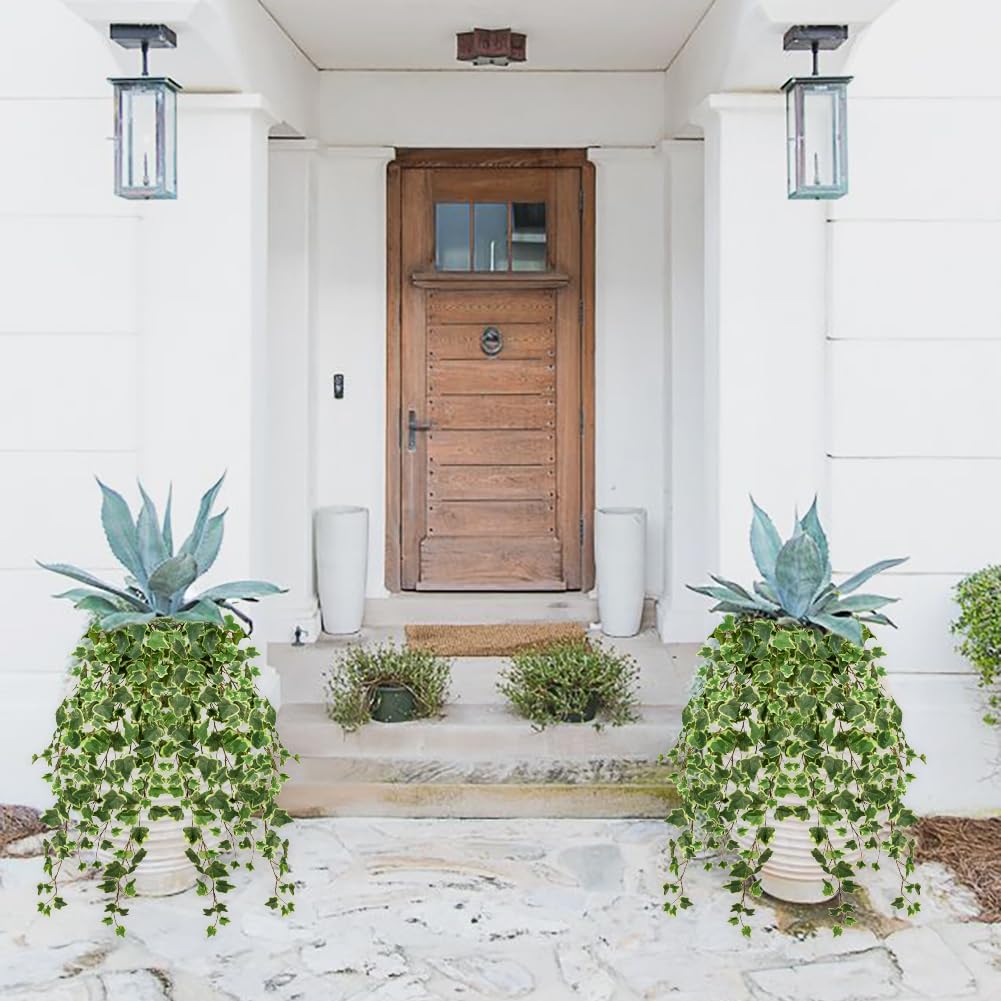 2pcs Artificial Hanging Plants 24" Fake Ivy Vine Faux Ivy Leaves Hanging Plant Greenery for Wall House Room Patio Indoor Outdoor Home Shelf Office Wedding Decor