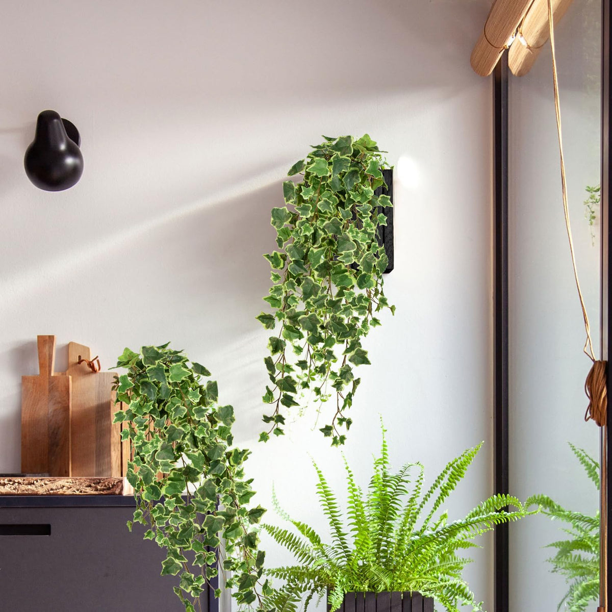 2pcs Artificial Hanging Plants 24" Fake Ivy Vine Faux Ivy Leaves Hanging Plant Greenery for Wall House Room Patio Indoor Outdoor Home Shelf Office Wedding Decor