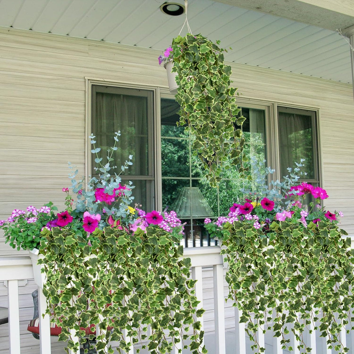 2pcs Artificial Hanging Plants 24" Fake Ivy Vine Faux Ivy Leaves Hanging Plant Greenery for Wall House Room Patio Indoor Outdoor Home Shelf Office Wedding Decor