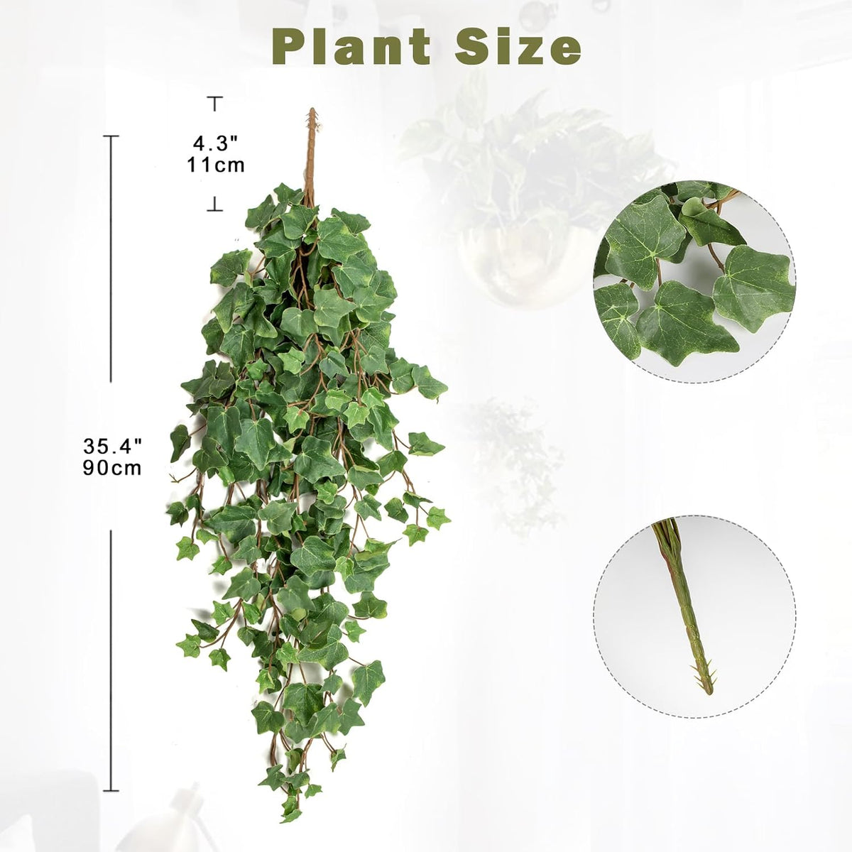 2pcs Artificial Hanging Plants 24" Fake Ivy Vine Faux Ivy Leaves Hanging Plant Greenery for Wall House Room Patio Indoor Outdoor Home Shelf Office Wedding Decor