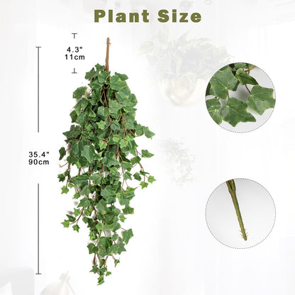 2pcs Artificial Hanging Plants 24" Fake Ivy Vine Faux Ivy Leaves Hanging Plant Greenery for Wall House Room Patio Indoor Outdoor Home Shelf Office Wedding Decor