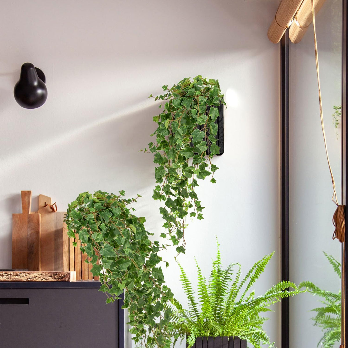 2pcs Artificial Hanging Plants 24" Fake Ivy Vine Faux Ivy Leaves Hanging Plant Greenery for Wall House Room Patio Indoor Outdoor Home Shelf Office Wedding Decor