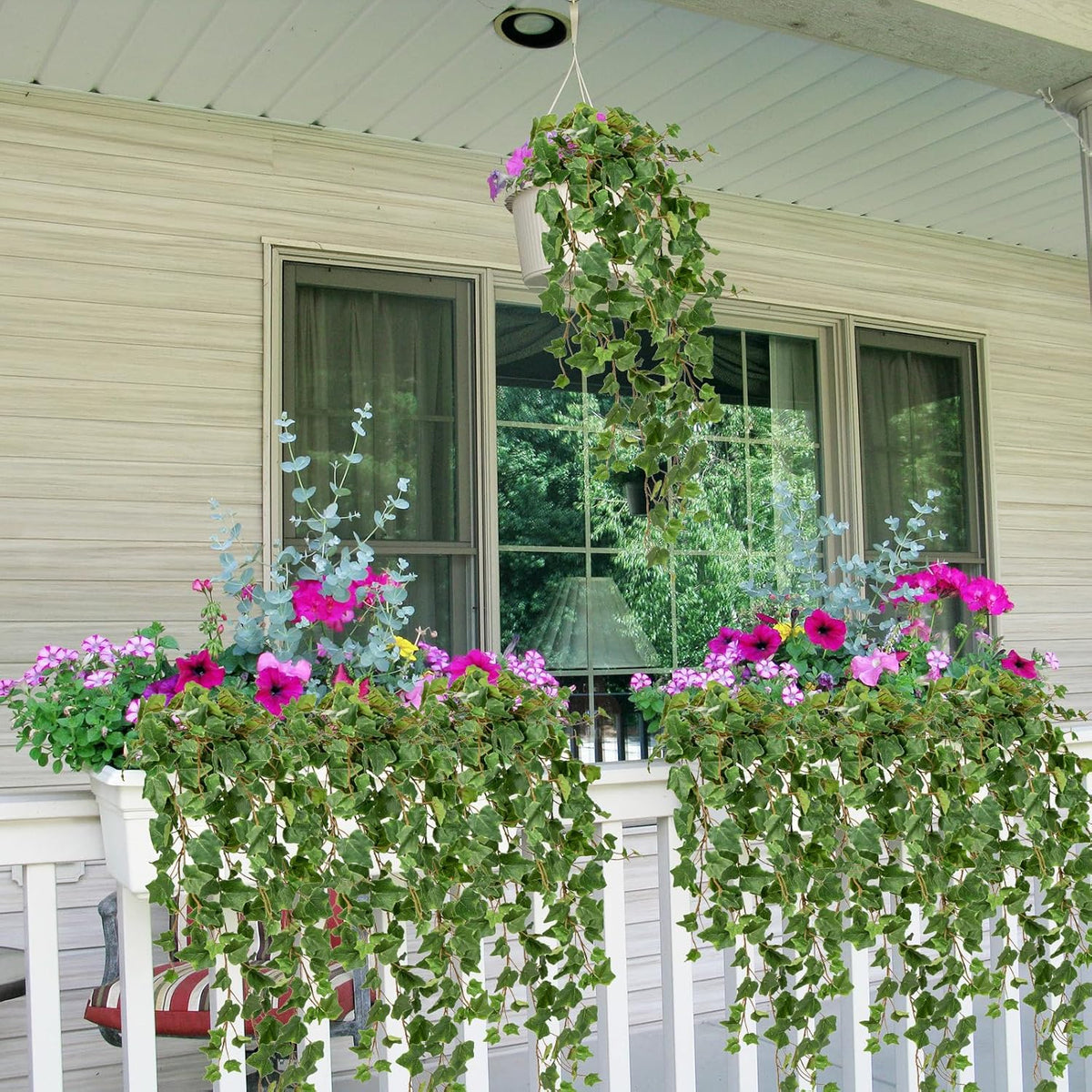 2pcs Artificial Hanging Plants 24" Fake Ivy Vine Faux Ivy Leaves Hanging Plant Greenery for Wall House Room Patio Indoor Outdoor Home Shelf Office Wedding Decor