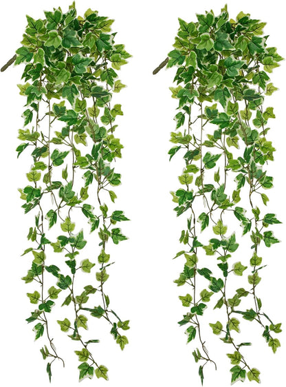 2pcs Artificial Hanging Plants 24" Fake Ivy Vine Faux Ivy Leaves Hanging Plant Greenery for Wall House Room Patio Indoor Outdoor Home Shelf Office Wedding Decor