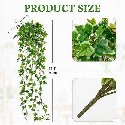 2pcs Artificial Hanging Plants 24" Fake Ivy Vine Faux Ivy Leaves Hanging Plant Greenery for Wall House Room Patio Indoor Outdoor Home Shelf Office Wedding Decor