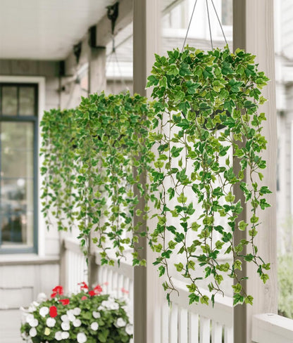 2pcs Artificial Hanging Plants 24" Fake Ivy Vine Faux Ivy Leaves Hanging Plant Greenery for Wall House Room Patio Indoor Outdoor Home Shelf Office Wedding Decor